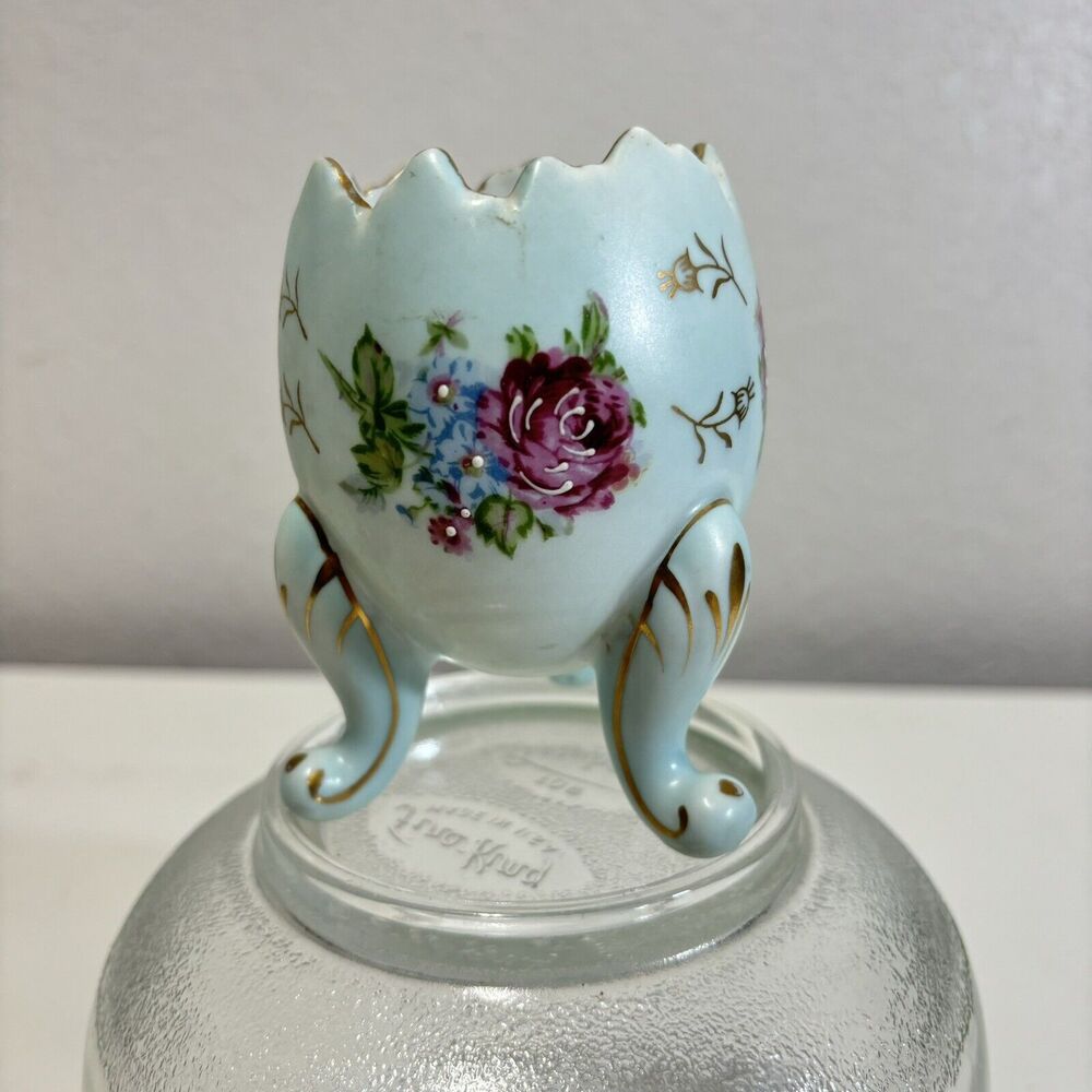 Vintage 1960s Robin's Egg Blue Inarco? Japan Cracked Egg Floral Painted Vase